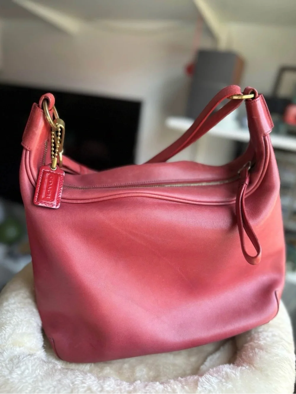 Coach Ergo Hobo Coral-Red Leather Shoulder Bag